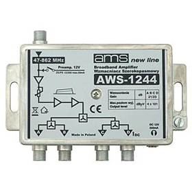 Anténní zesilovač AWS-1244 (47-862MHz, 22dB, 4x výstup)