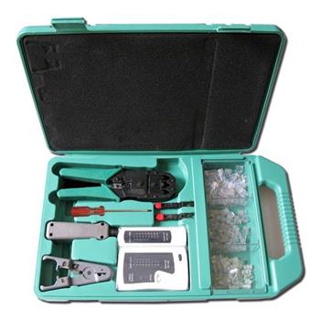 Sada nářadí, krimpovací kleště, narážeč, tester, konektory, pro RJ-11, RJ-12, RJ-45
