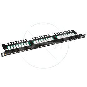 Solarix patch panel 24xRJ45 CAT5E UTP s vyvazovací lištou, černý, 0,5U